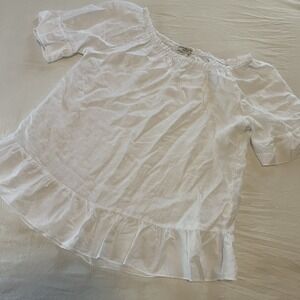 Terzo Millennio Italy 100% Linen Ruffle Top White Minimalist Coastal Peasant S‎
